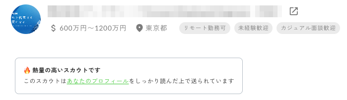 熱量の高いスカウトの例｜このスカウトはあなたのプロフィールをしっかり読んだ上で送られています
